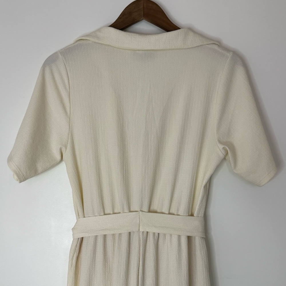 Size 4 Small ASOS Design White Cream Lined Minimalist Jumpsuit with Belt Tie - Picture 7 of 16